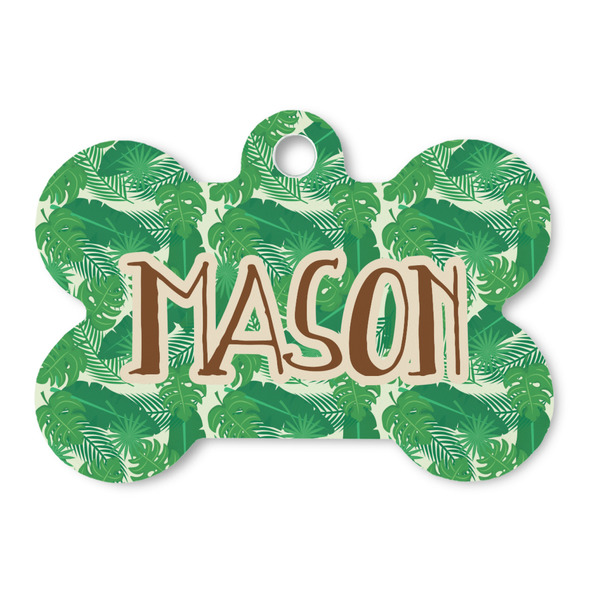 Custom Tropical Leaves #2 Bone Shaped Dog ID Tag (Personalized)