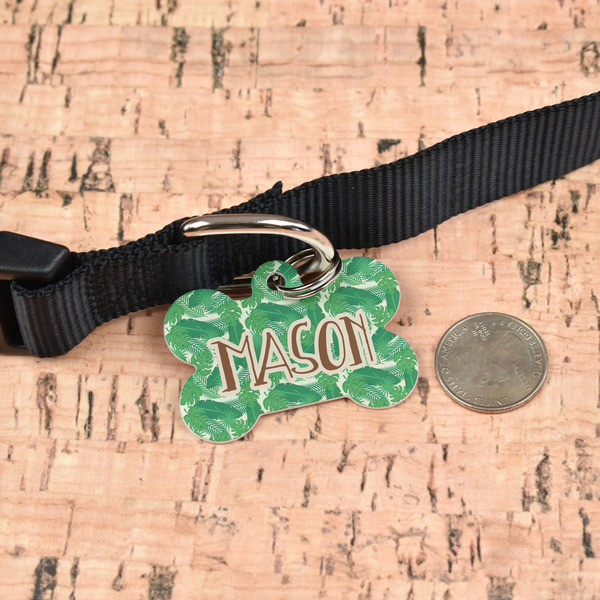 Tropical Leaves #2 Bone Shaped Dog ID Tag - Large - In Context