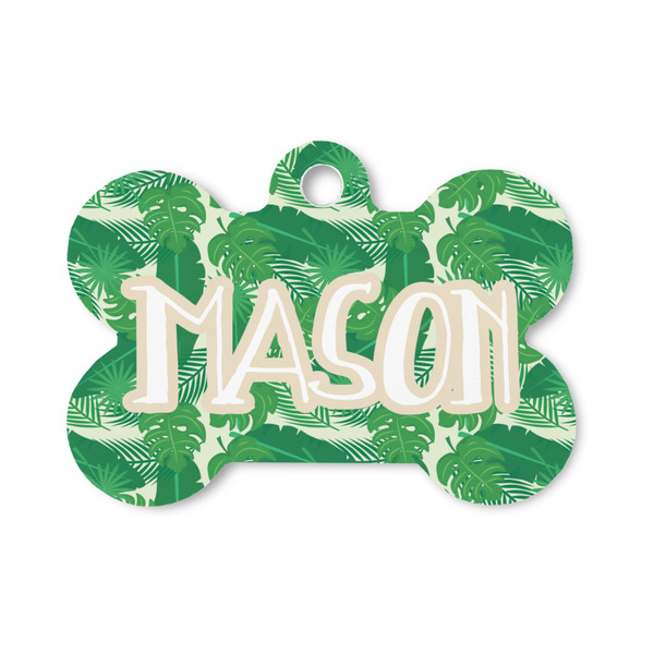 Custom Tropical Leaves #2 Bone Shaped Dog ID Tag - Small (Personalized)