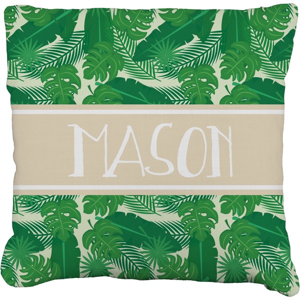 Custom Tropical Leaves #2 Faux-Linen Throw Pillow 16" w/ Name or Text