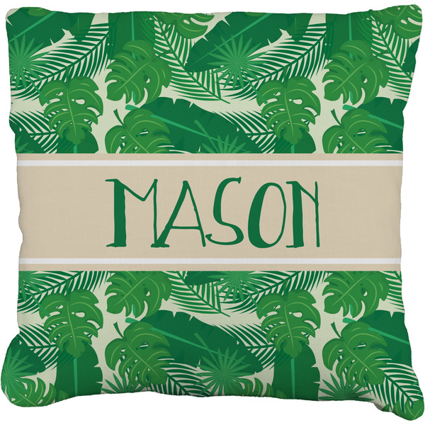 Custom Tropical Leaves #2 Faux-Linen Throw Pillow 20" w/ Name or Text