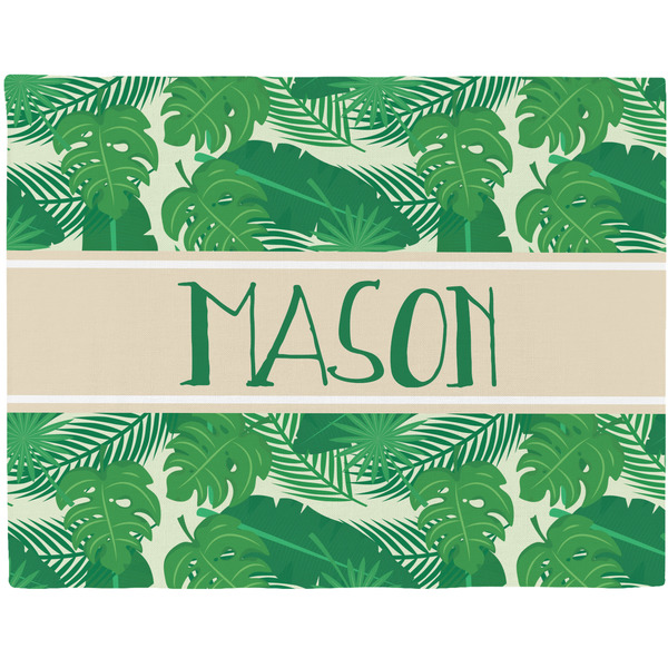 Custom Tropical Leaves #2 Woven Fabric Placemat - Twill w/ Name or Text