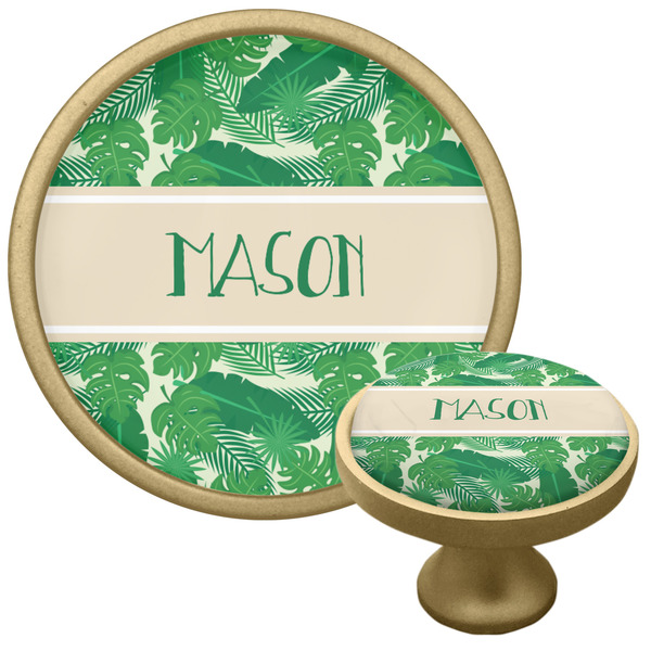 Custom Tropical Leaves #2 Cabinet Knob - Gold (Personalized)