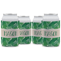 Tropical Leaves #2 Can Cooler (12 oz) - Set of 4 w/ Name or Text