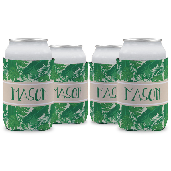 Custom Tropical Leaves #2 Can Cooler (12 oz) - Set of 4 w/ Name or Text