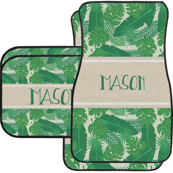 Custom Tropical Leaves #2 Car Floor Mats Set - 2 Front & 2 Back w/ Name or Text