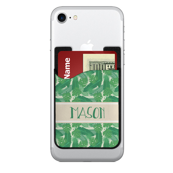 Custom Tropical Leaves #2 2-in-1 Cell Phone Credit Card Holder & Screen Cleaner w/ Name or Text