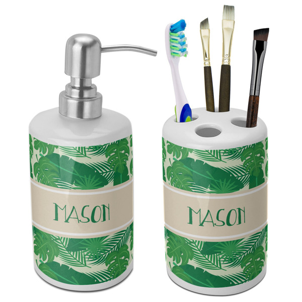 Custom Tropical Leaves #2 Ceramic Bathroom Accessories Set (Personalized)