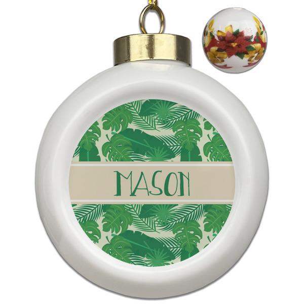 Custom Tropical Leaves #2 Ceramic Ball Ornaments - Poinsettia Garland (Personalized)