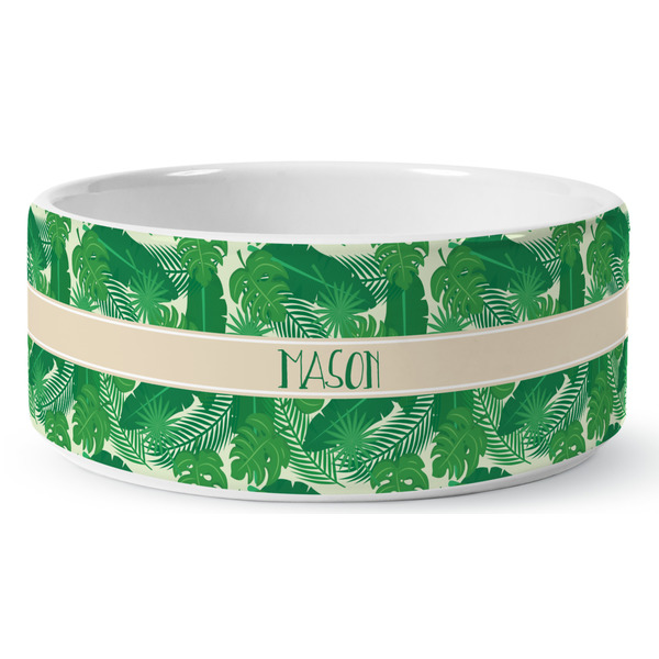 Tropical Leaves #2 Ceramic Dog Bowl - Medium - Front