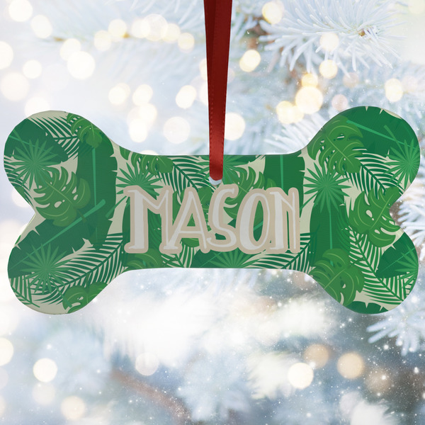 Custom Tropical Leaves #2 Ceramic Dog Ornament w/ Name or Text