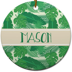 Tropical Leaves #2 Round Ceramic Ornament w/ Name or Text