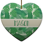 Tropical Leaves #2 Heart Ceramic Ornament w/ Name or Text
