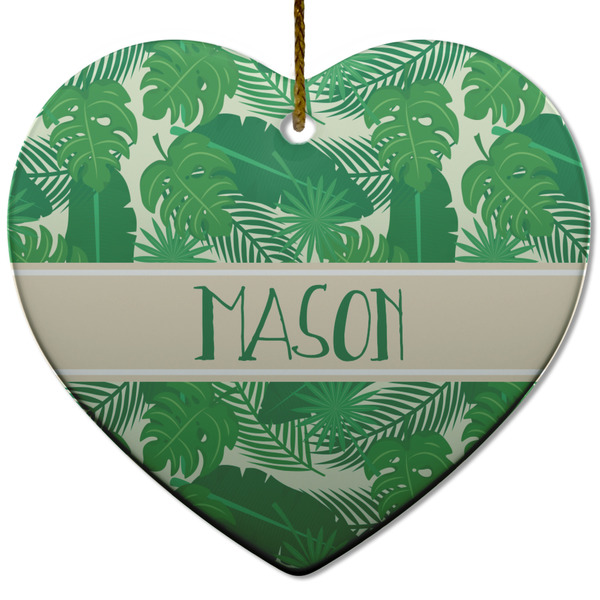 Custom Tropical Leaves #2 Heart Ceramic Ornament w/ Name or Text