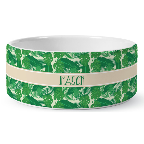 Custom Tropical Leaves #2 Ceramic Dog Bowl - Medium (Personalized)
