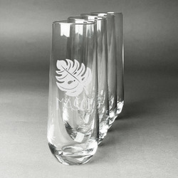 Tropical Leaves #2 Champagne Flute - Stemless Engraved - Set of 4 (Personalized)