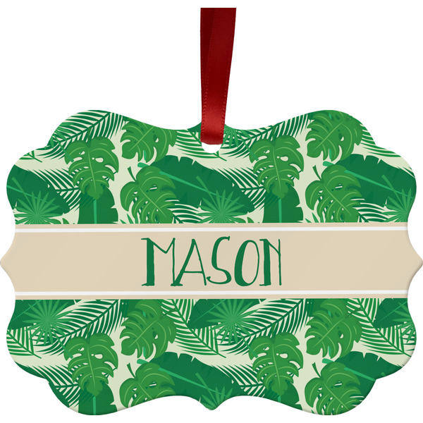 Custom Tropical Leaves #2 Metal Frame Ornament - Double Sided w/ Name or Text