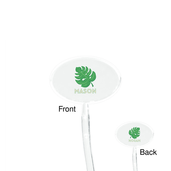 Tropical Leaves #2 Clear Plastic 7" Stir Stick - Oval - Front & Back