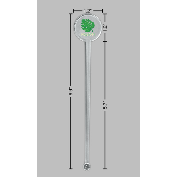 Tropical Leaves #2 Clear Plastic 7" Stir Stick - Round - Dimensions