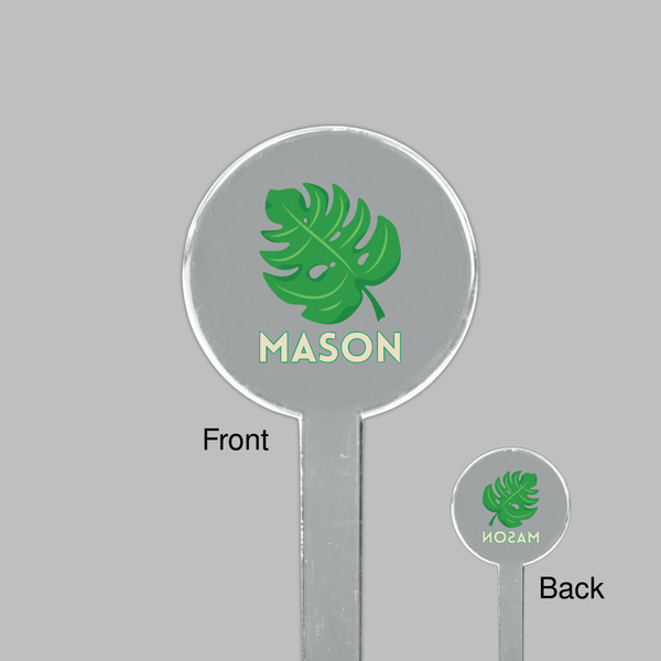 Tropical Leaves #2 Clear Plastic 7" Stir Stick - Round - Front & Back