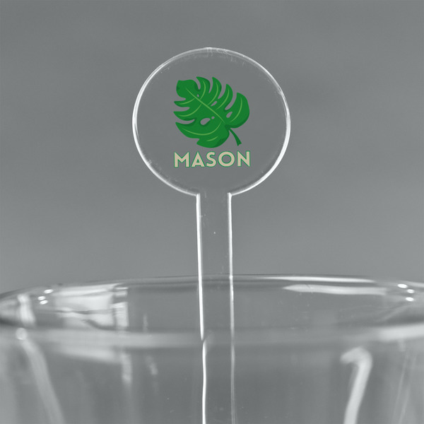 Custom Tropical Leaves #2 7" Round Plastic Stir Sticks - Clear (Personalized)