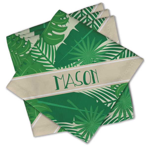 Custom Tropical Leaves #2 Cloth Cocktail Napkins - Set of 4 w/ Name or Text