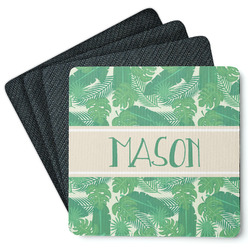 Tropical Leaves #2 Square Rubber Backed Coasters - Set of 4 w/ Name or Text