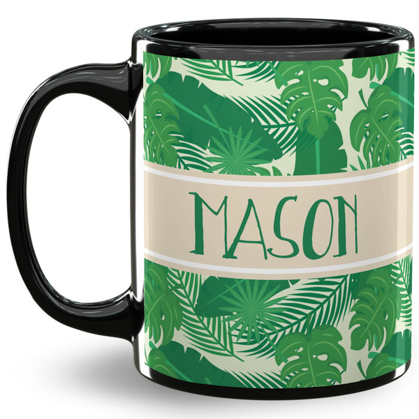 Custom Tropical Leaves #2 11 Oz Coffee Mug - Black (Personalized)