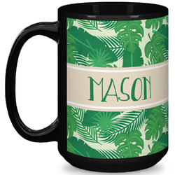 Tropical Leaves #2 15 Oz Coffee Mug - Black (Personalized)