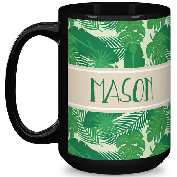 Custom Tropical Leaves #2 15 Oz Coffee Mug - Black (Personalized)