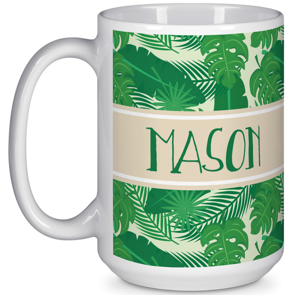 Custom Tropical Leaves #2 15 Oz Coffee Mug - White (Personalized)