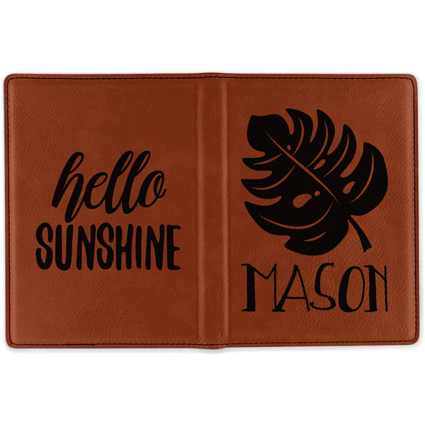 Tropical Leaves 2 Cognac Leather Passport Holder Outside Double Sided - Apvl