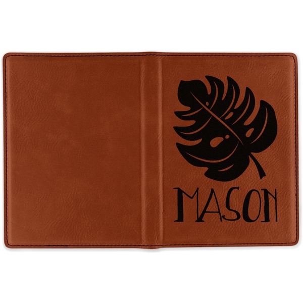 Tropical Leaves 2 Cognac Leather Passport Holder Outside Single Sided - Apvl