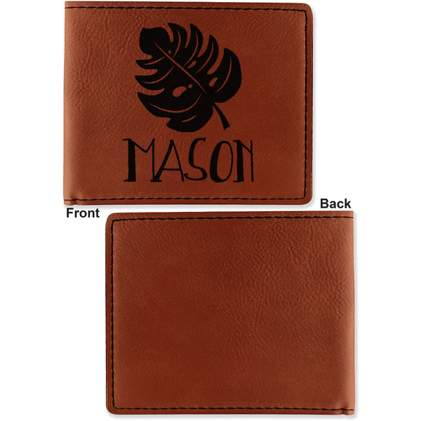 Tropical Leaves 2 Cognac Leatherette Bifold Wallets - Front and Back Single Sided - Apvl