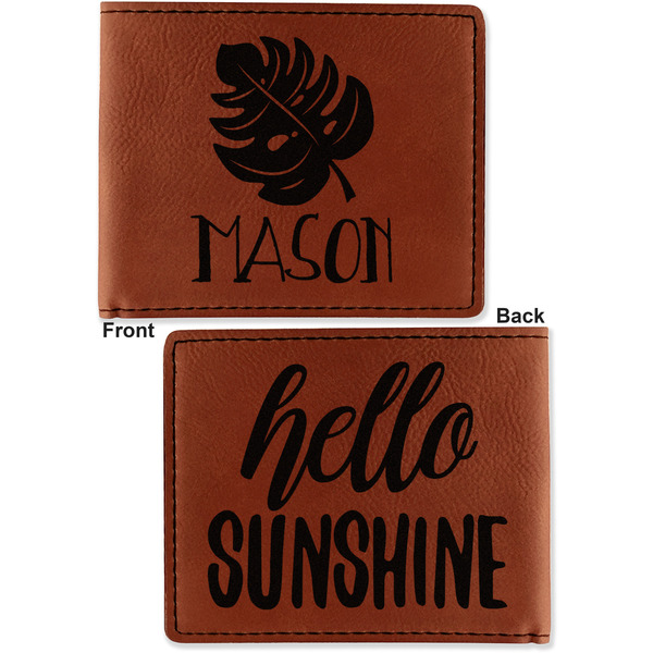 Tropical Leaves 2 Cognac Leatherette Bifold Wallets - Front and Back