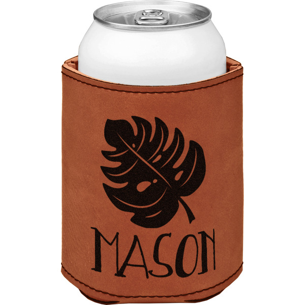 Custom Tropical Leaves #2 Leatherette Can Sleeve - Double Sided (Personalized)