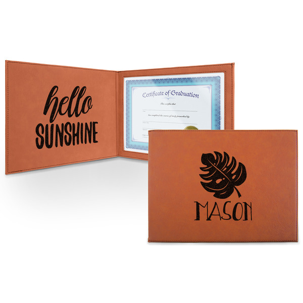 Custom Tropical Leaves #2 Leatherette Certificate Holder - Front and Inside (Personalized)