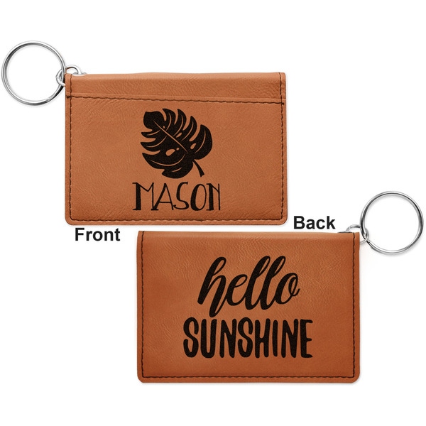 Tropical Leaves 2 Cognac Leatherette Keychain ID Holders - Front and Back Apvl