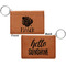 Tropical Leaves 2 Cognac Leatherette Keychain ID Holders - Front and Back Apvl