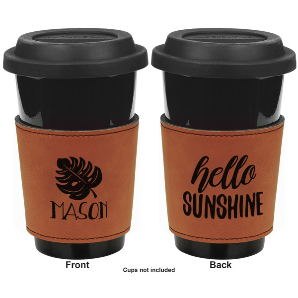 Tropical Leaves 2 Cognac Leatherette Mug Sleeve - Double Sided Apvl