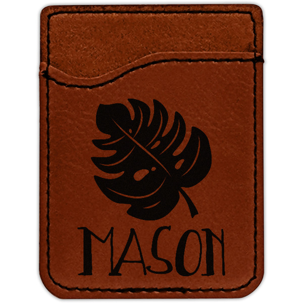 Tropical Leaves 2 Cognac Leatherette Phone Wallet close up