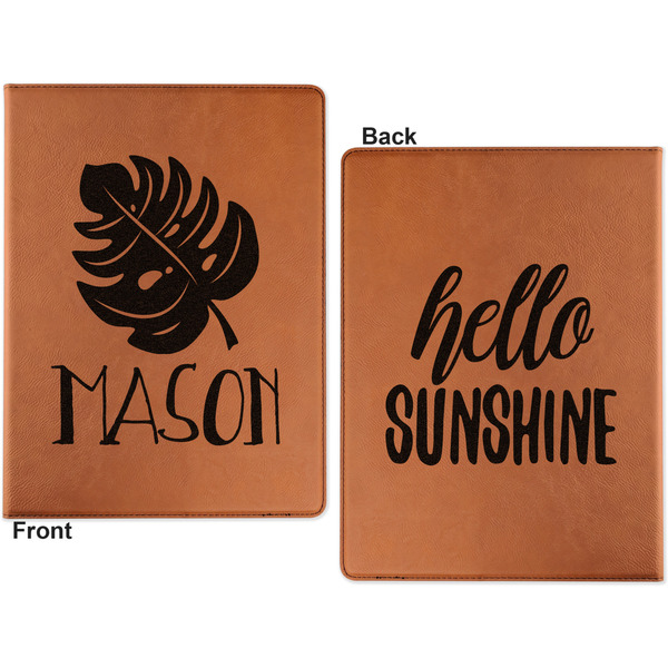 Tropical Leaves 2 Cognac Leatherette Portfolios with Notepad - Large - Double Sided - Apvl