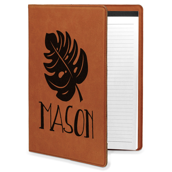 Custom Tropical Leaves #2 Leatherette Portfolio with Notepad - Large - Double Sided (Personalized)