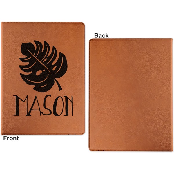 Tropical Leaves 2 Cognac Leatherette Portfolios with Notepad - Large - Single Sided - Apvl