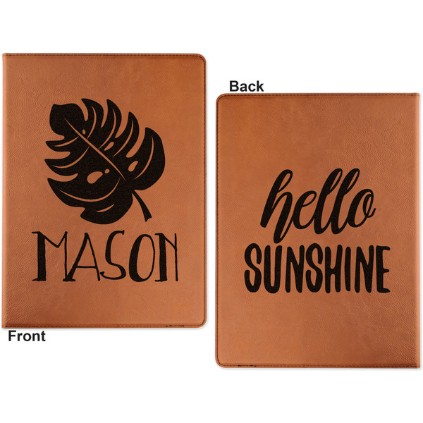 Tropical Leaves 2 Cognac Leatherette Portfolios with Notepad - Small - Double Sided- Apvl