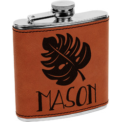 Tropical Leaves #2 Leatherette Wrapped Stainless Steel Flask (Personalized)