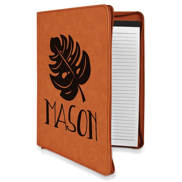Custom Tropical Leaves #2 Leatherette Zipper Portfolio with Notepad (Personalized)