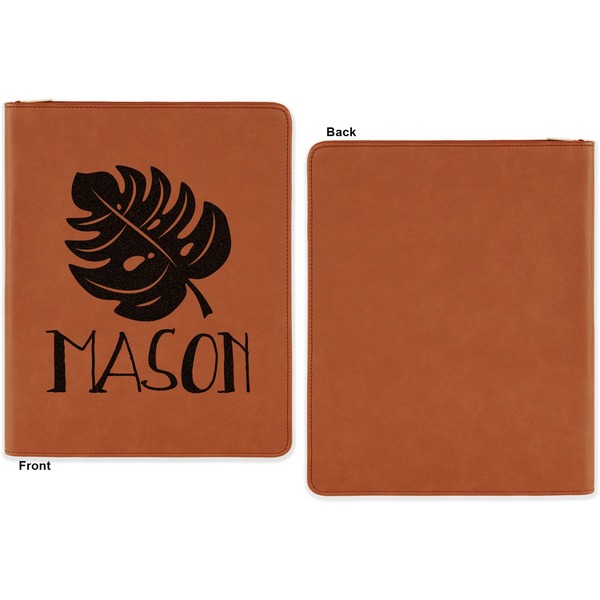 Tropical Leaves 2 Cognac Leatherette Zipper Portfolios with Notepad - Single Sided - Apvl