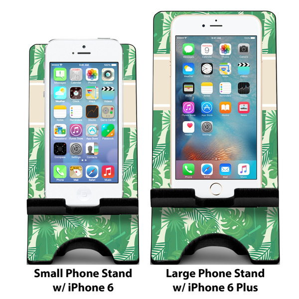 Tropical Leaves 2 Compare Phone Stand Sizes - with iPhones