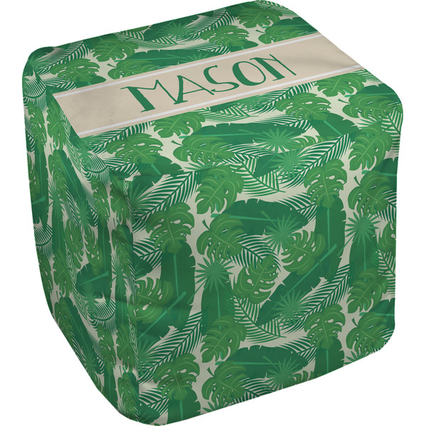 Custom Tropical Leaves #2 Cube Pouf Ottoman - 13" w/ Name or Text